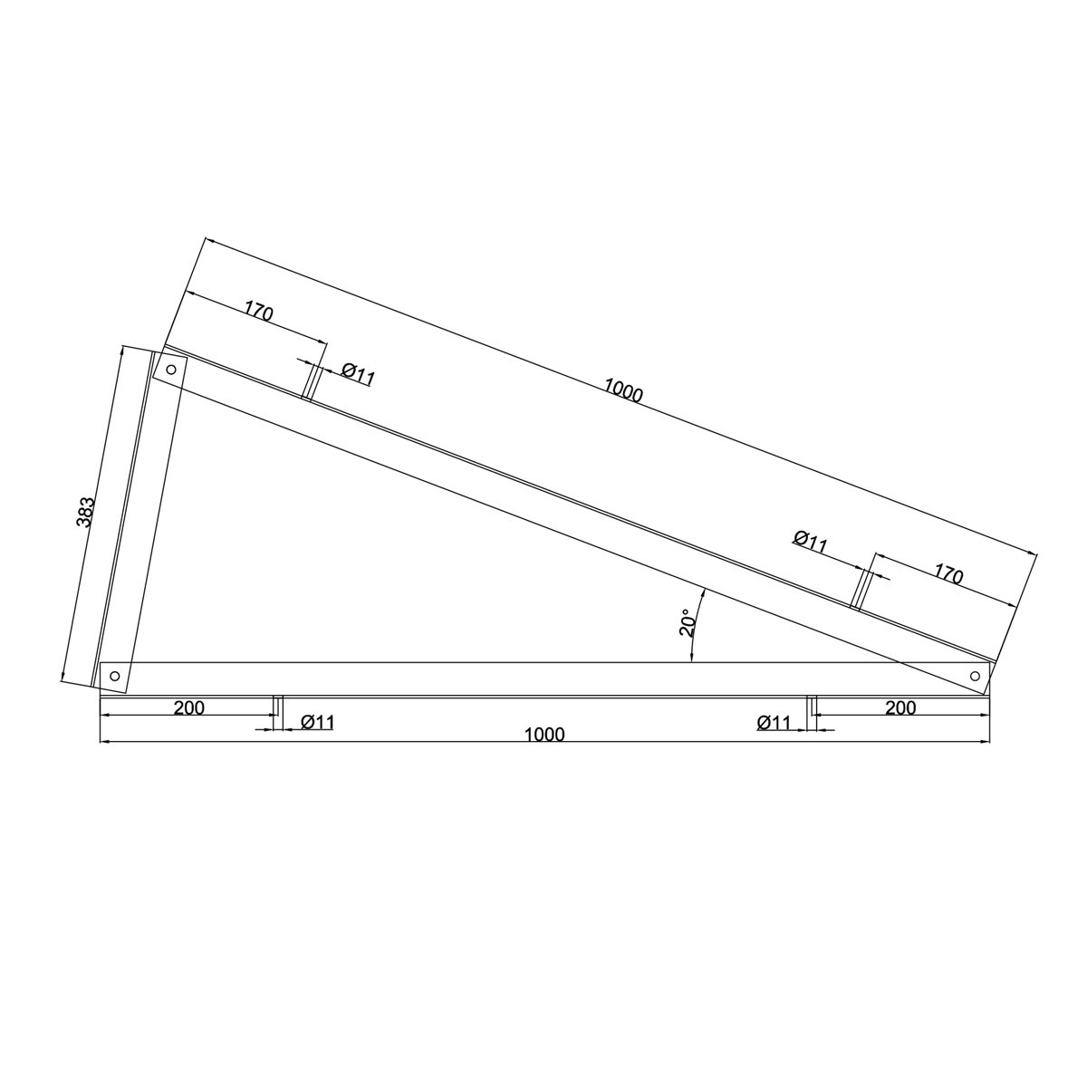 Dreieck 20 ° HORIZONTALE Montage Aluminium