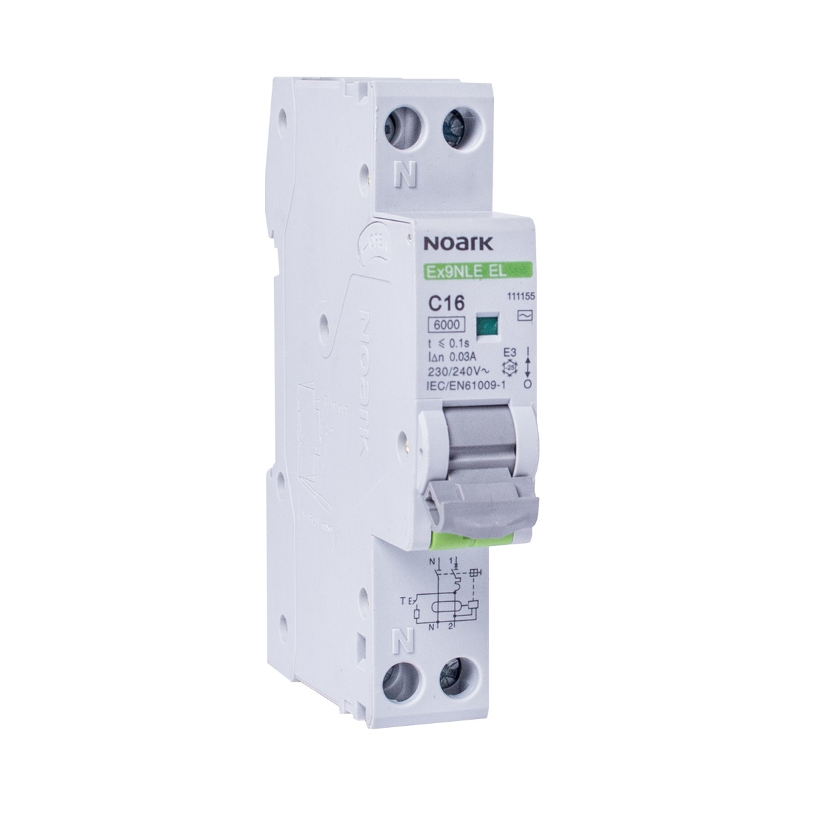 Interruttore combinato 1P C 10 A 30 mA tipo AC Noark